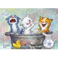 Katzenwäsche - Blaue Katzen - Postkarte