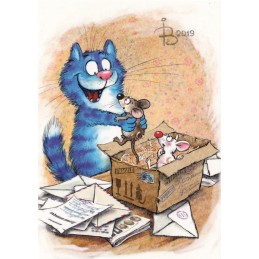 Food Parcel - Blue Cats - Postcard