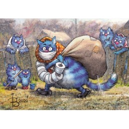 Hamsterkauf - Blaue Katzen - Postkarte