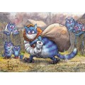 Hamsterkauf - Blaue Katzen - Postkarte