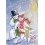 Eislaufende Schneefamilie - Dorfszene - Weihnachtskarte