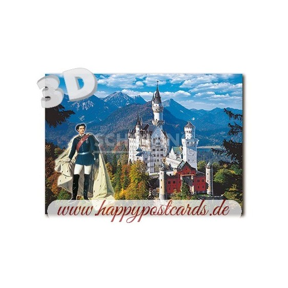 3D Neuschwanstein with King - 3D Postcard