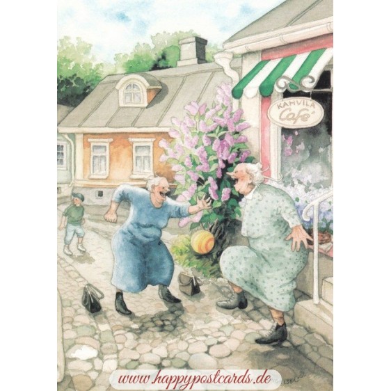 13 - Old Ladies in front of Cafe - postcard