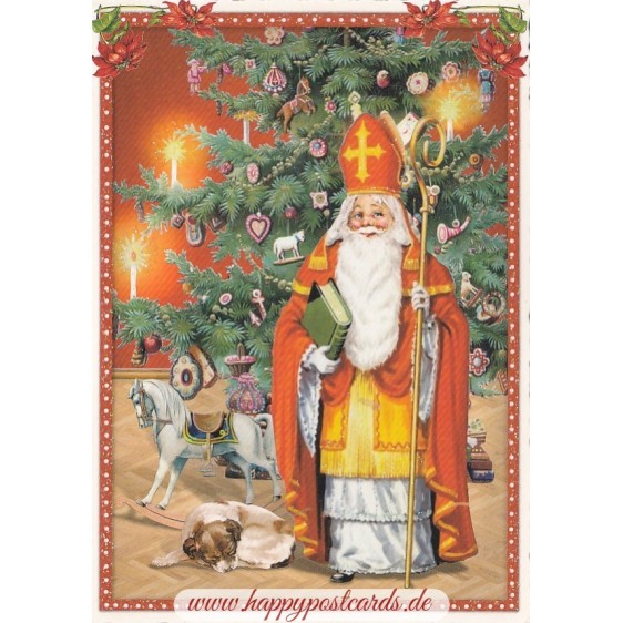 Nikolaus vor Weihnachtsbaum - Tausendschön - Weihnachtskarte