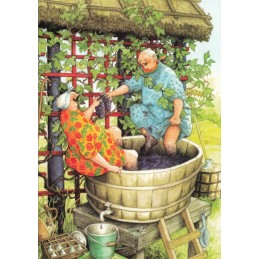 49 - Old Ladies pressing grapes - postcard