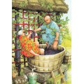 49 - Old Ladies pressing grapes - postcard
