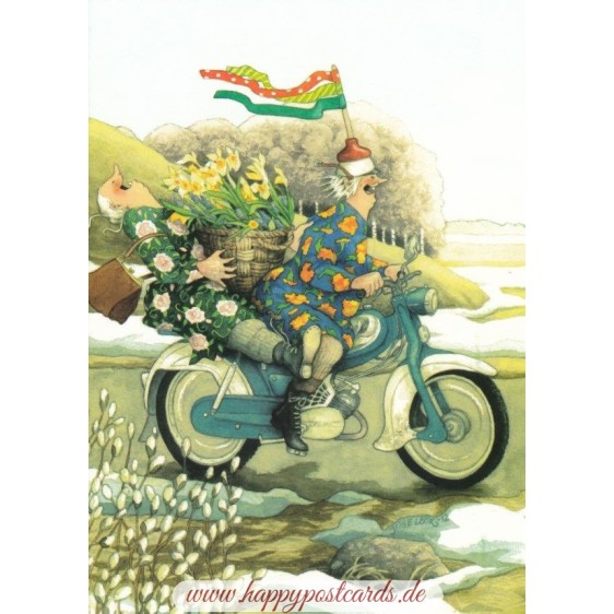 34 - Old Ladies on Motorbike - postcard
