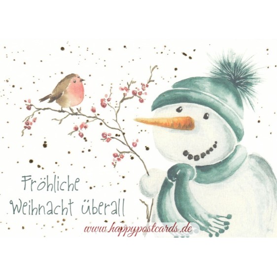 Snowman with bird - Christmas Postcard