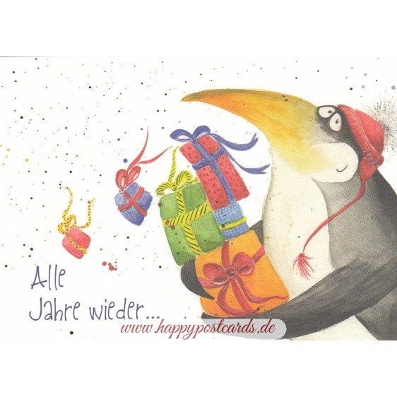 Penguin with Presents - Christmas Postcard