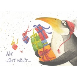 Pinguin mit Geschenken - Weihnachtskarte