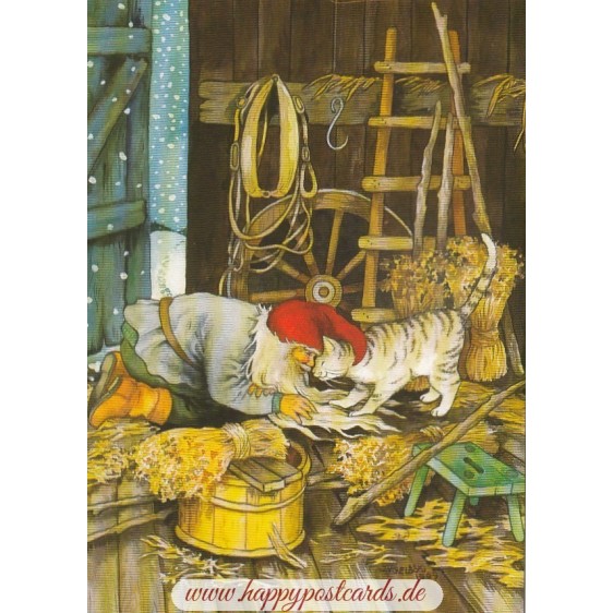 227 - Dwarf cuddling cat - Löök  Postcard