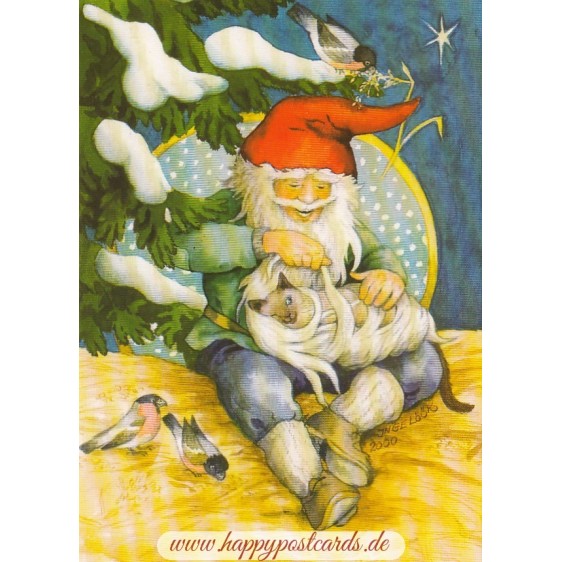 229 - Dwarf with cat under Tree - Löök  Postcard