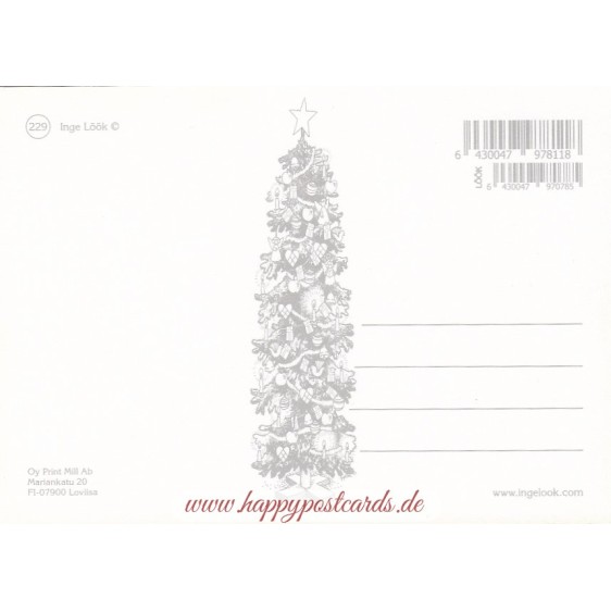 229 - Zwerg mit Katze unter Tannenbaum  - Löök Postkarte