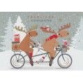 Fröhliche Weihnachten - Elche auf Fahrrad - Weihnachspostkarte