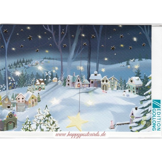 Winterliche Stadt mit Sternen - Weihnachtsgrußkarte