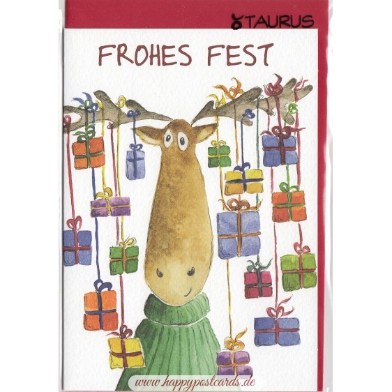 Elch mit Geschenken - Weihnachtsgrußkarte