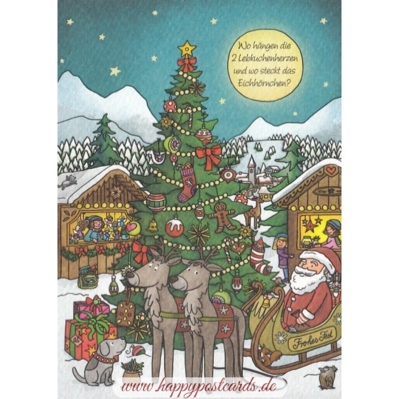 Wo hängen die zwei Lebkuchenherzen? - Weihnachtskarte
