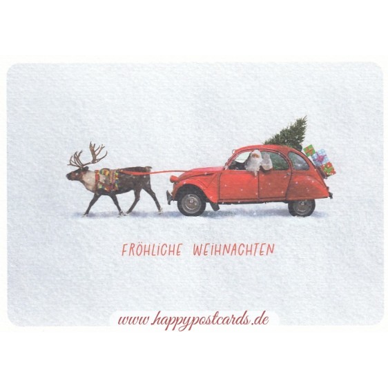 Weihnachtsmann im Oldtimer - Weihnachtskarte