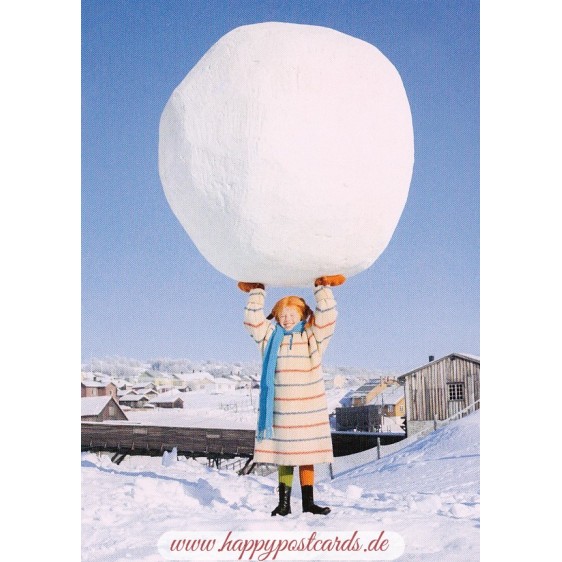 Pippi Lonstocking with a snowball - Pippi Longstocking - Postcard