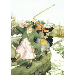 22 - Old Ladies on the harbor wall - postcard