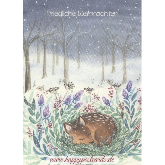 Friedliche Weihnachten - Sleeping deer - Christmas Postcard