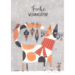 Frohe Weihnachten - Cat with deco - Christmas Postcard