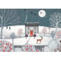 House in winter with deer - Christmas Postcard