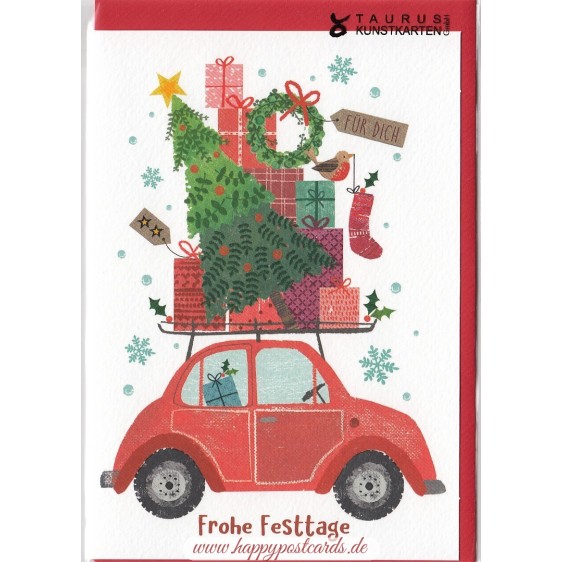 Frohe Festtage - Auto - Weihnachtsgrußkarte