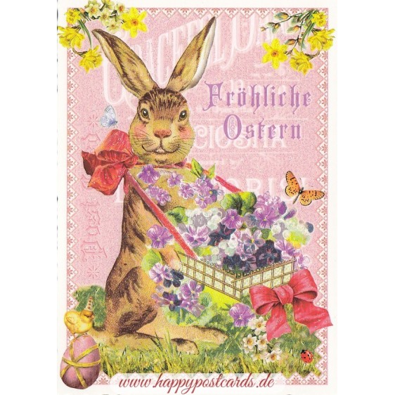 Fröhliche Ostern - Bunny with flowers - Tausendschön - Postcard