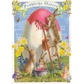 Fröhliche Ostern - Hasen bemalen ein Ei - Tausendschön - Osterkarte