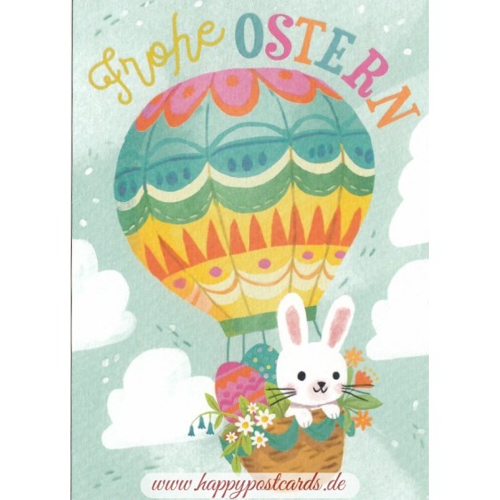 Hase im Heißluftballon - Osterkarte