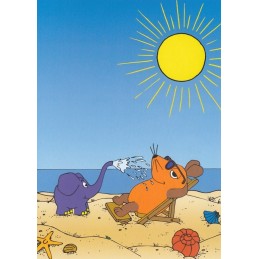 Maus und Elefant am Strand - Maus - Postkarte