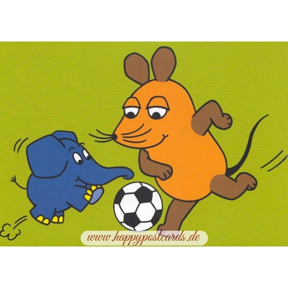 Maus und Elefant spielen Fußball - Maus - Postkarte