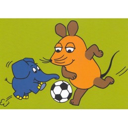 Maus und Elefant spielen Fußball - Maus - Postkarte