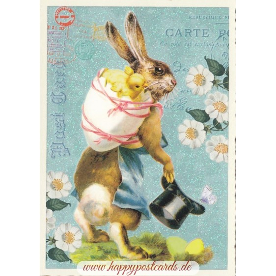 Bunny with hut - Tausendschön - Postcard