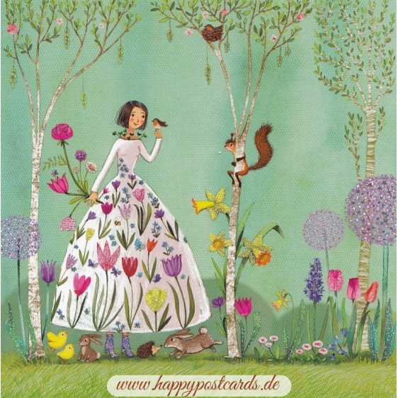Frau mit Frühlingsblüten - Mila Marquis Postkarte