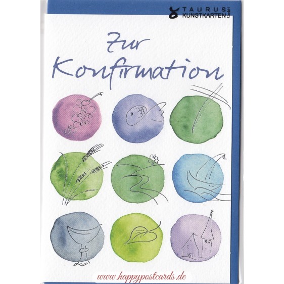 Zur Konfirmation - Aquarellkreise - Konfirmationsgrußkarte