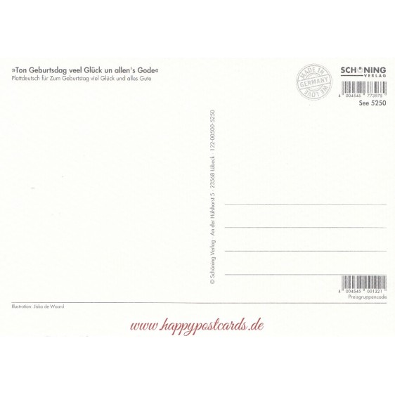 Ton Geburtsdag veel Glück un allen's Gode - de Waard Postkarte