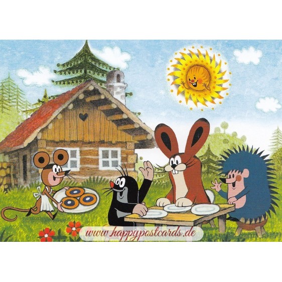 The Mole is eating with friends  - Krtek Postcard
