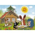 Der kleine Maulwurf beim Vesper mit Freunden - Maulwurf Postkarte