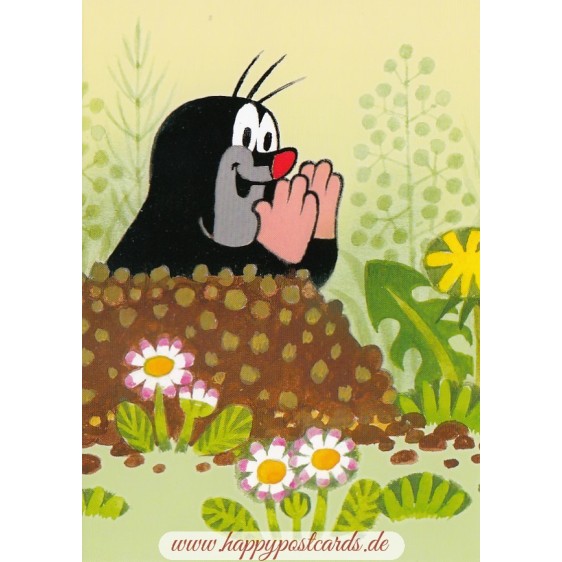 Der kleine Maulwurf schaut aus dem Maulwurfshügel - Maulwurf Postkarte