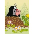 Der kleine Maulwurf schaut aus dem Maulwurfshügel - Maulwurf Postkarte
