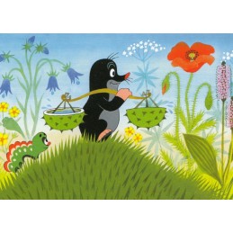 Der kleine Maulwurf mit Kastanienwaage - Maulwurf Postkarte