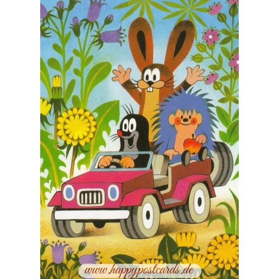 The Little Mole is driving a car - Krtek Postcard