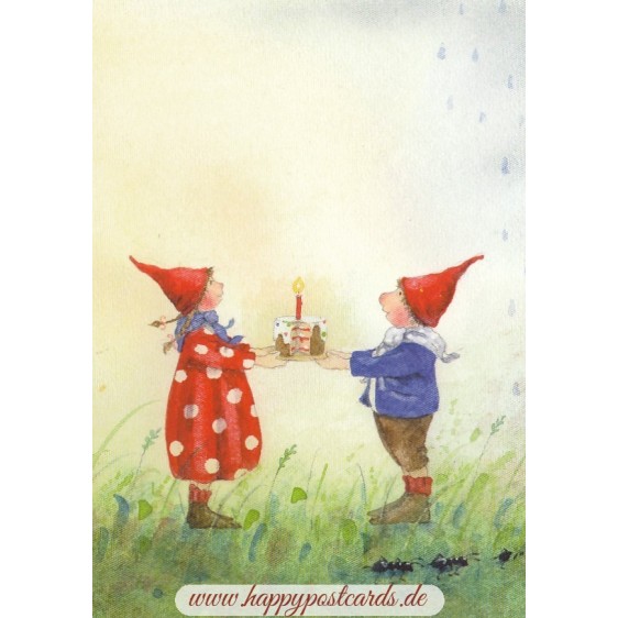 Pippa and Pelle with birthday cake - Pippa and Pelle - Postcard