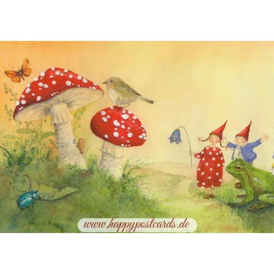 Pippa und Pelle mit Fliegenpilz - Pippa und Pelle - Postkarte