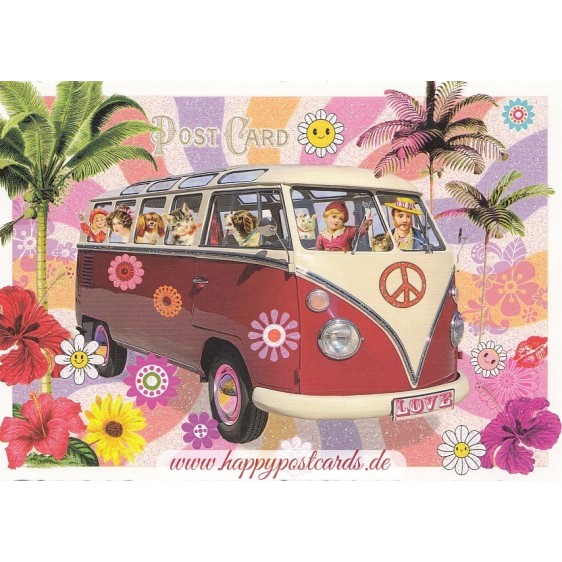 Flower Power - VW-Bus - Tausendschön - Postkarte