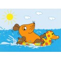 Maus mit Gummiente - Maus - Postkarte
