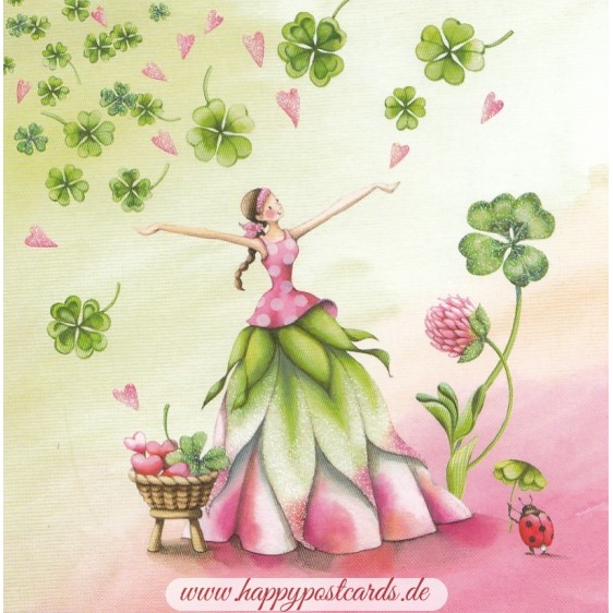 Woman with lucky clover - Nina Chen Postcard