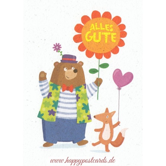 Alles Gute - Bär mit Blume - Postkarte